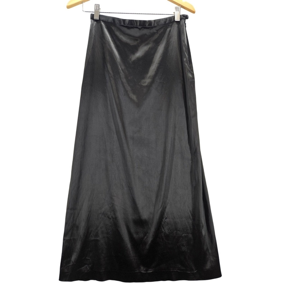 Vivienne Tam Black Satin Maxi Skirt Vintage 90s Minimalist Side Zip Size 2